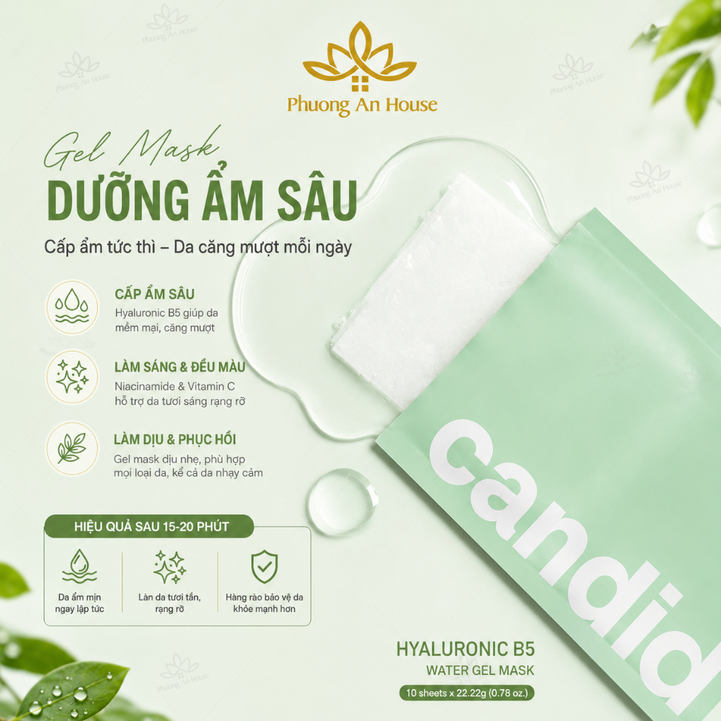 Mặt nạ Hyaluronic B5 Candid cấp ẩm chuyên sâu, làm dịu và hỗ trợ phục hồi, Miếng 22.22g - PAH