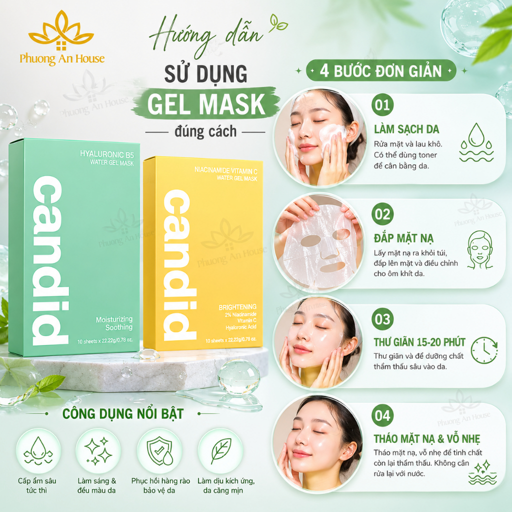 Mặt nạ Hyaluronic B5 Candid cấp ẩm chuyên sâu, làm dịu và hỗ trợ phục hồi, Miếng 22.22g - PAH