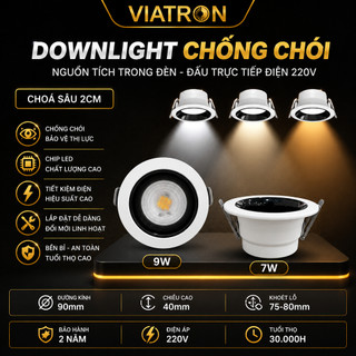 Đèn downlight chống chói công suất 7W 9W 3 màu ánh sáng, đèn âm trần choá sâu - Bh 2 năm