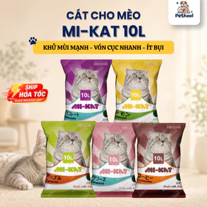 Cát vệ sinh cho mèo Mi-kat 10L, Cát vệ sinh cho mèo khử mùi, vón cục túi 10L - PET KOOL