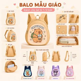 Balo và Mũ bucket cho bé gái bé trai từ 2-5 tuổi đi học mầm non mẫu giáo, in hình Kuromu Hello kitty dễ thương