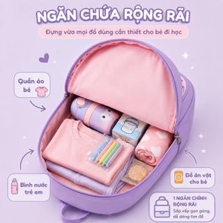 Balo và Mũ bucket cho bé gái bé trai từ 2-5 tuổi đi học mầm non mẫu giáo, in hình Kuromu Hello kitty dễ thương