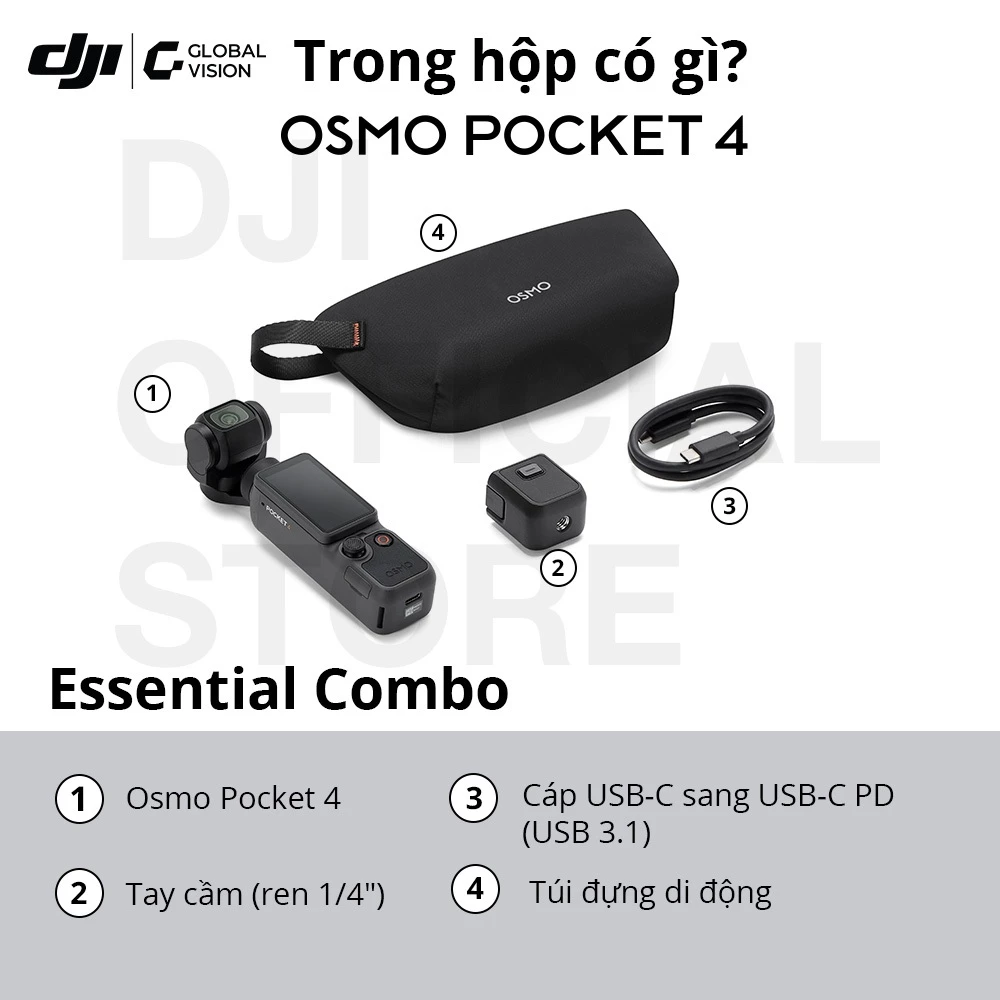 (Độc quyền) DJI Osmo Pocket 4 Essential Combo | Camera nhỏ gọn quay video 4K góc rộng