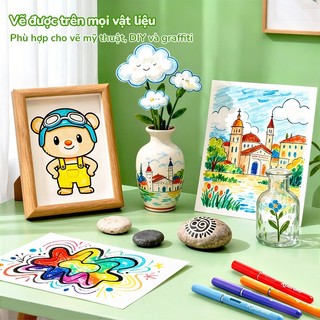 Bút Lông Màu Acrylic Marker Đầu Mềm Hộp Nhiều Màu Cho Học Sinh Dụng Cụ Mỹ Thuật Vẽ Tranh Không Lem
