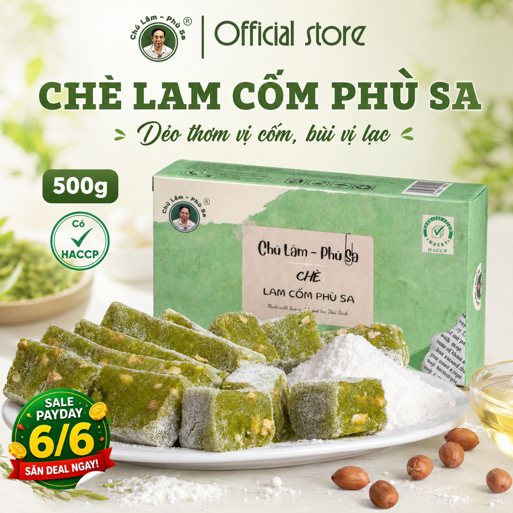 Chè lam cốm lá nếp đặc sản Chú Lâm Phù Sa vị ngọt nhẹ dễ ăn đóng gói 500g sang trọng