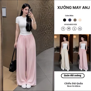 { Có dáng nấm} Quần đũi nữ ống rộng suông dài hack dáng, quần cạp chun co giãn form rộng mềm mát