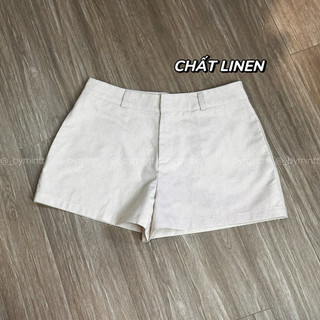 TINI LINEN | Quần short cạp trễ chất linen 2 lớp thoải mái | Bymintt