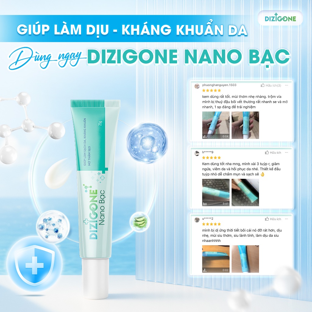 Kem DIZIGONE Nano Bạc - Tuýp 25g: Giúp làm sạch da, kháng khuẩn, làm dịu da, làm mờ vết thâm | BigBuy360 - bigbuy360.vn