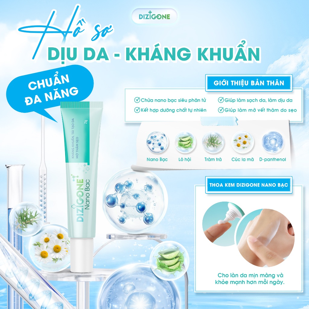Kem DIZIGONE Nano Bạc - Tuýp 25g: Giúp làm sạch da, kháng khuẩn, làm dịu da, làm mờ vết thâm | BigBuy360 - bigbuy360.vn