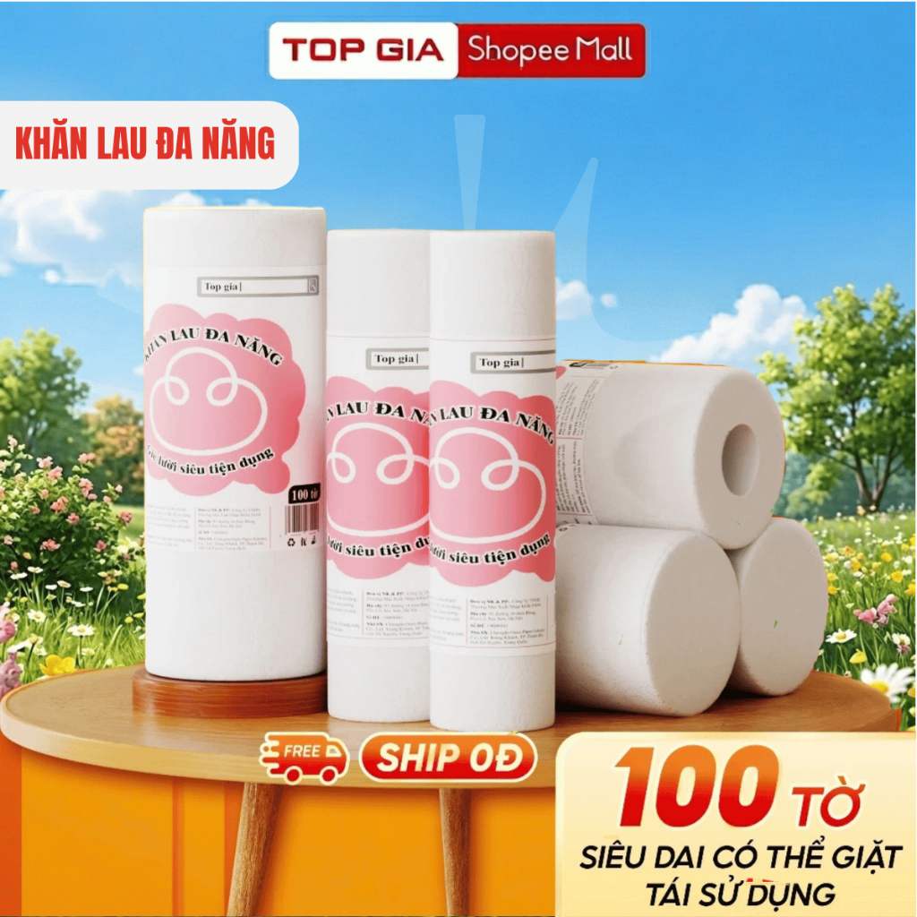 [CHÍNH HÃNG] Khăn Lau Bếp Đa Năng Cuộn 100 tờ Top Gia Siêu Dai Có Thể Giặt Tái Sử Dụng