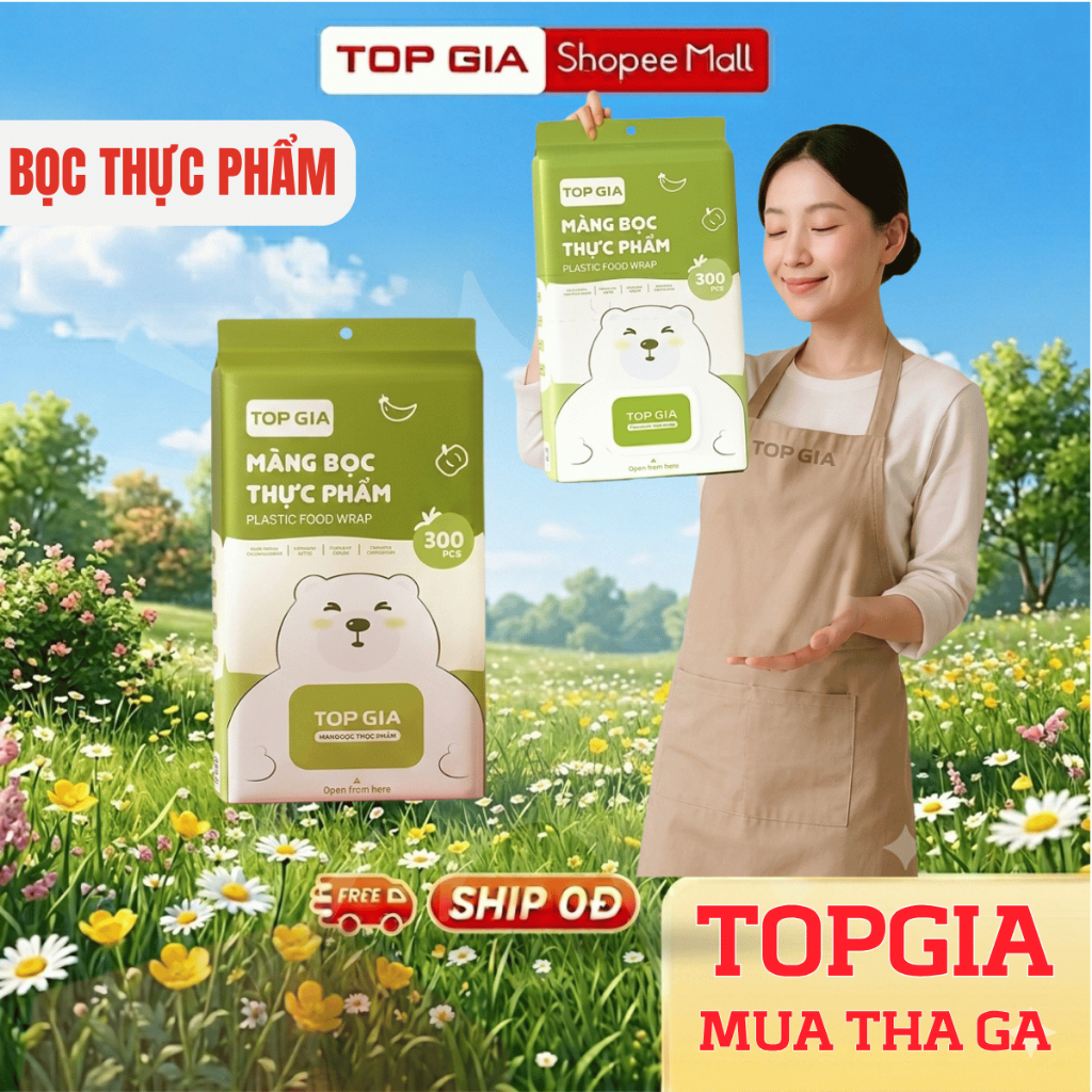 [SIÊU RẺ - 2 BỊCH LỚN 600CÁI] Combo 2bịch màng bọc thực phẩm treo tường dạng rút TopGia chất liệu PE