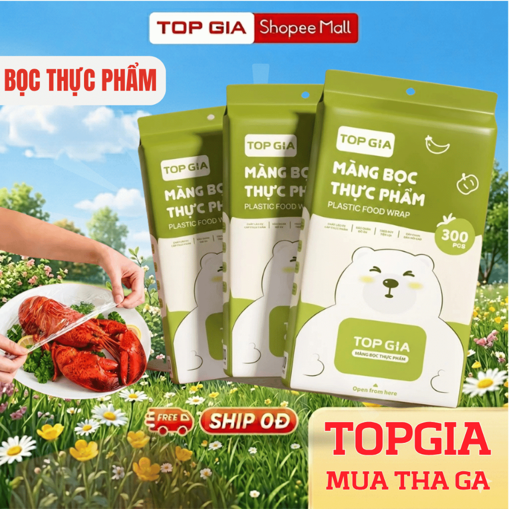 [BỊCH LỚN] Túi màng bọc thực phẩm chất liệu PE treo tường dạng rút TopGia, có chun co dãn siêu dai
