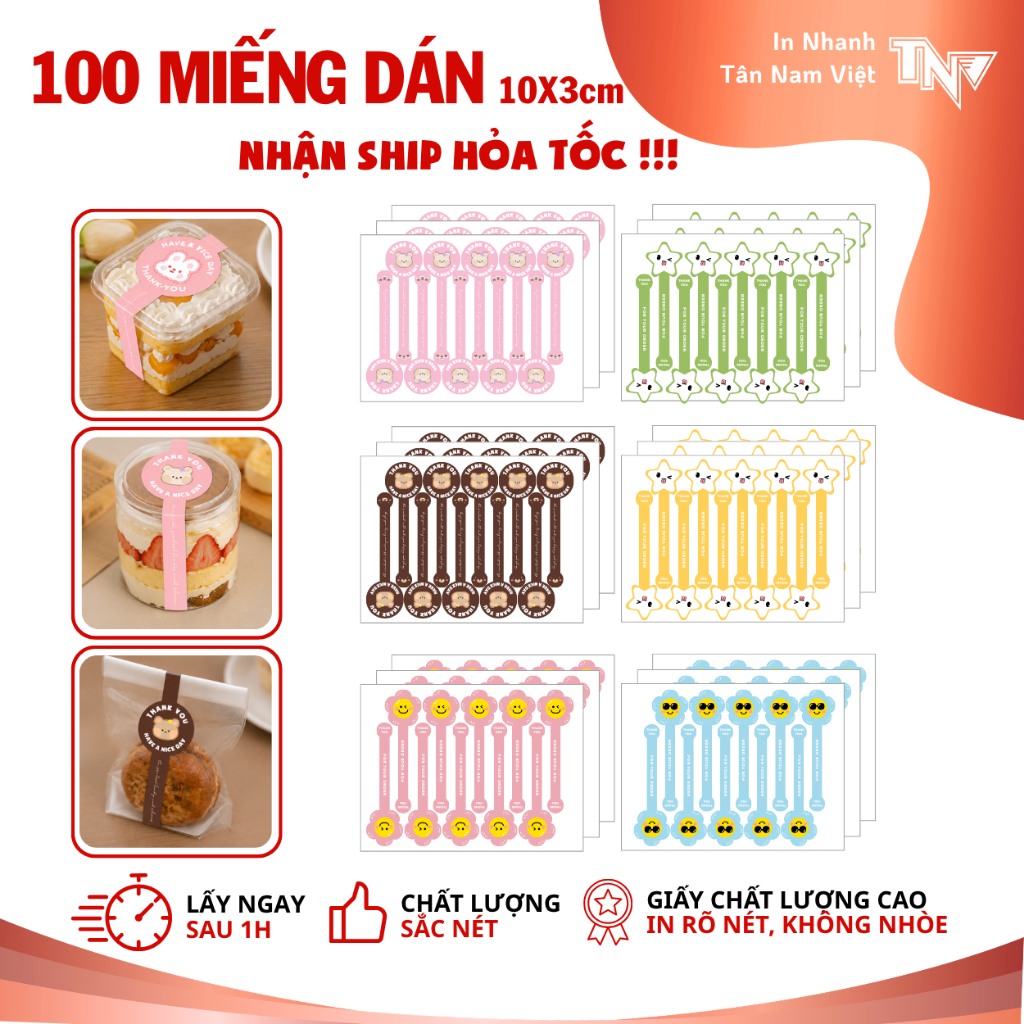 100 TEM DÁN CẢM ƠN 10X3cm CHỐNG NƯỚC