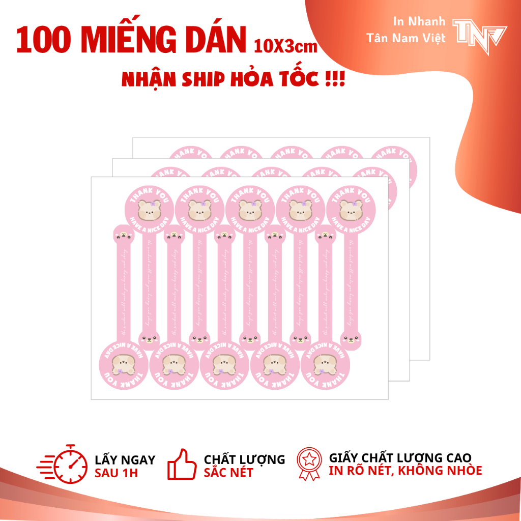 100 TEM DÁN CẢM ƠN 10X3cm CHỐNG NƯỚC