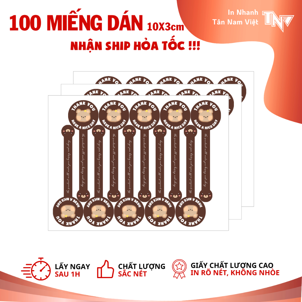 100 TEM DÁN CẢM ƠN 10X3cm CHỐNG NƯỚC