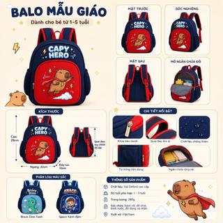 Combo Balo Và Mũ Cho Bé 2- 6 Tuổi, Balo Mầm Non Siêu Nhẹ Chống Thấm Nước Kèm Mũ Thời Trang Cho Bé Trai/Gái