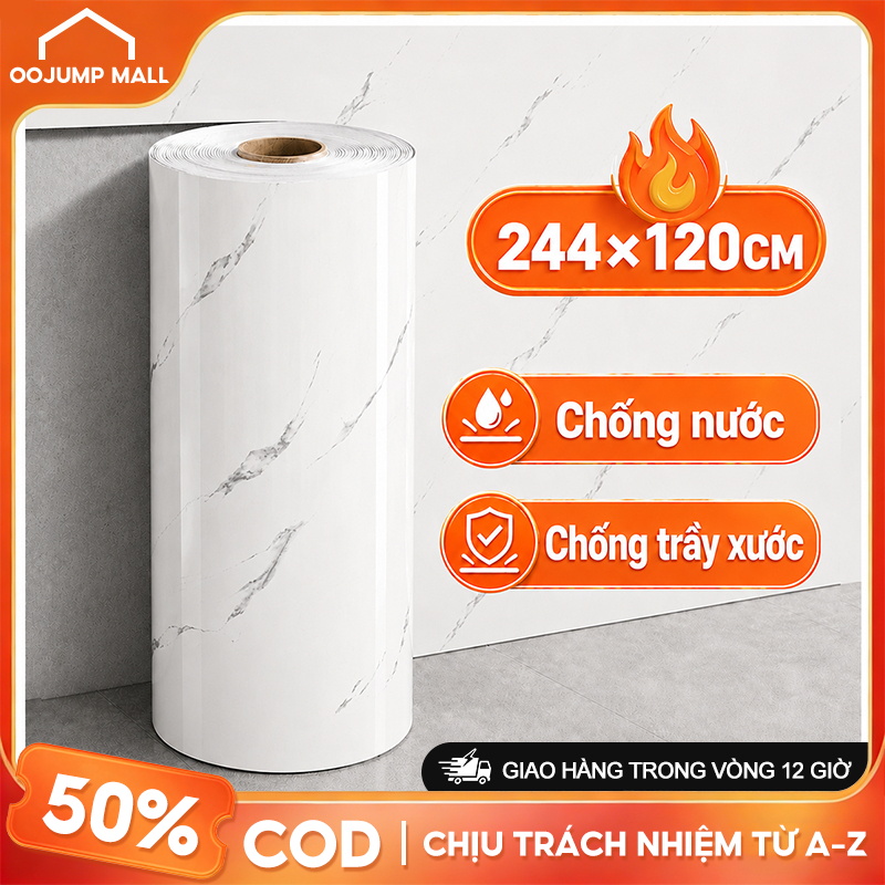 Tấm Dán Tường Vân Đá Cẩm Thạch Giấy Khổ Lớn 244x120cm Dày 2.3mm Tự Dính Chống Nước Trang Trí Phòng Khách Bếp