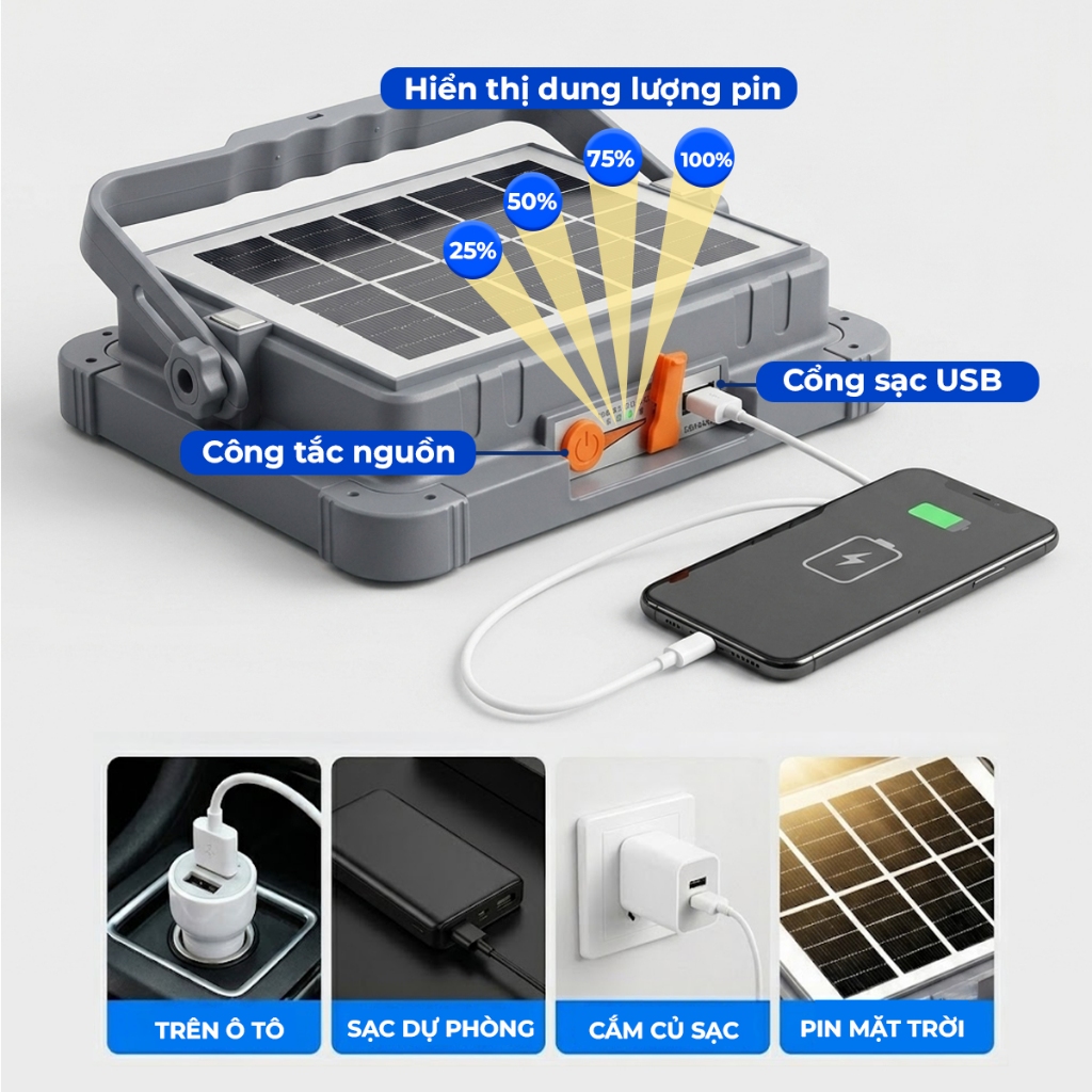 Đèn dự phòng Light Key A8-300, 300W - 4pin đèn năng lượng mặt trời,đèn pha tích điện,chống nước IP66