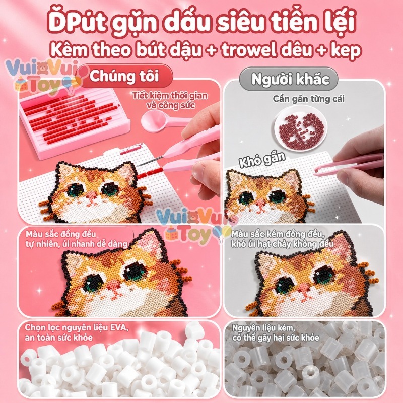 【Hàng có sẵn】Combo Hạt Xếp Perler Đầy Đủ Màu - Đồ Chơi DIY Sáng Tạo Cho Bé, Kèm Bàn Ủi & Hướng Dẫn