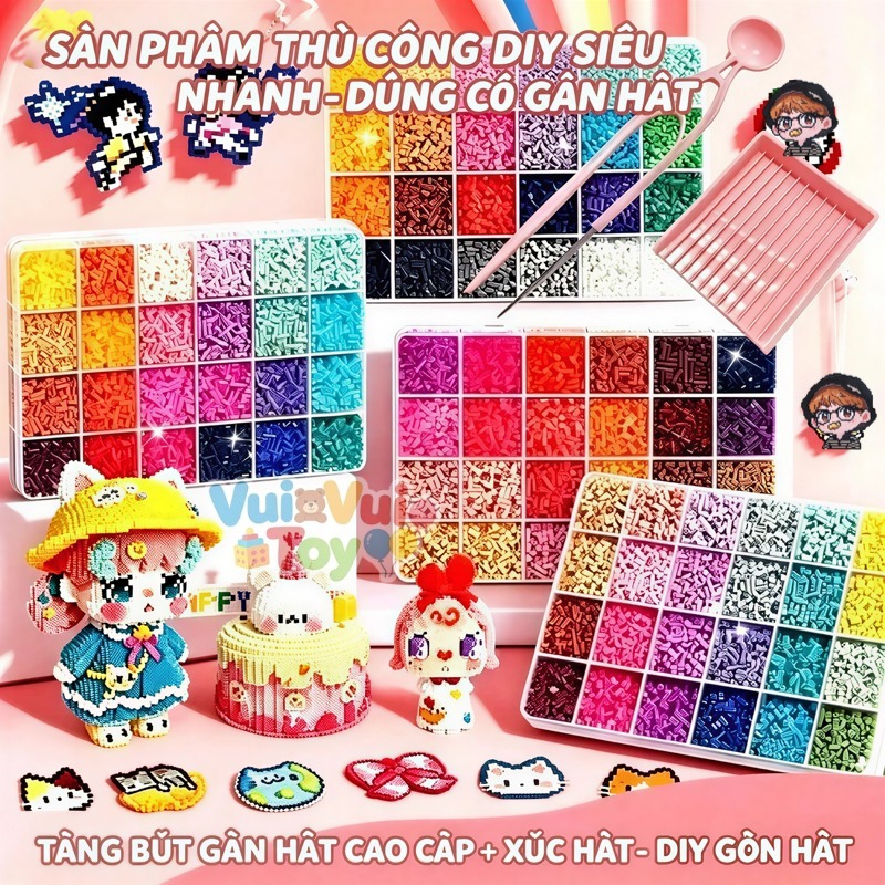 【Hàng có sẵn】Combo Hạt Xếp Perler Đầy Đủ Màu - Đồ Chơi DIY Sáng Tạo Cho Bé, Kèm Bàn Ủi & Hướng Dẫn