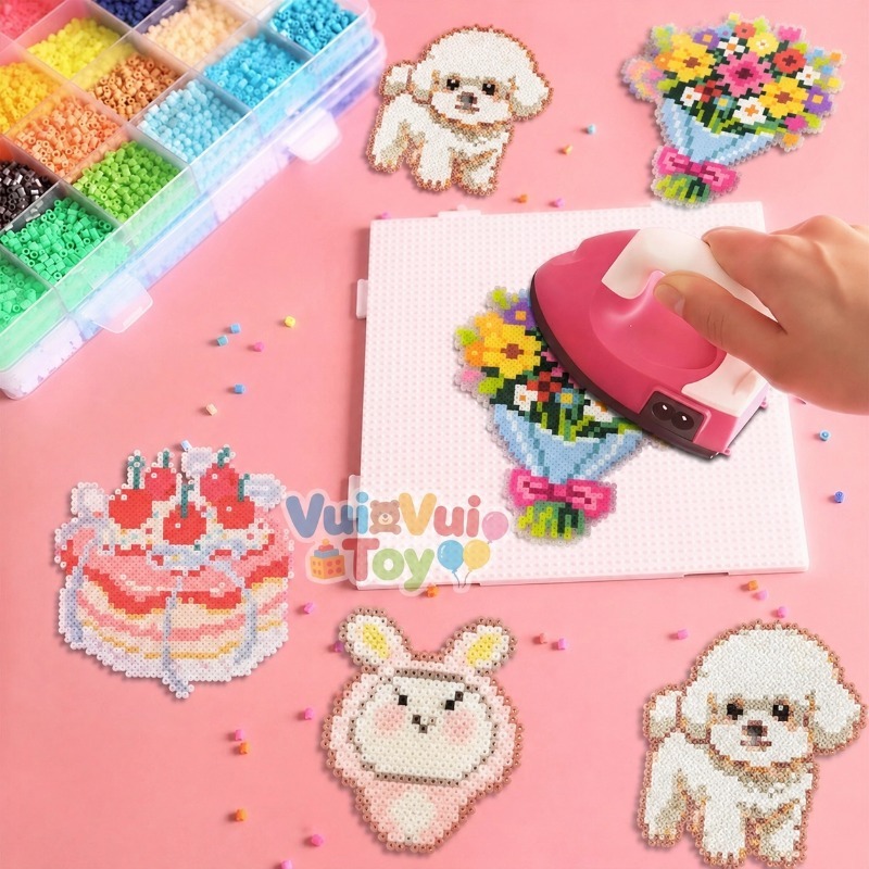 【Hàng có sẵn】Combo Hạt Xếp Perler Đầy Đủ Màu - Đồ Chơi DIY Sáng Tạo Cho Bé, Kèm Bàn Ủi & Hướng Dẫn