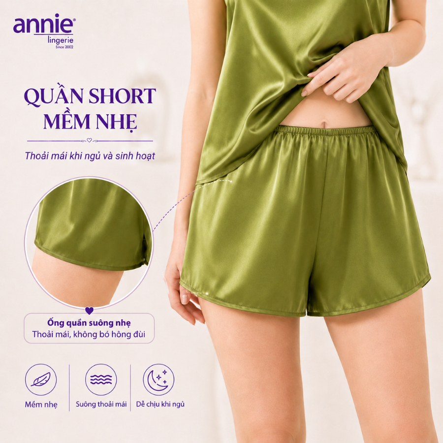 Bộ Đồ Ngủ Nữ Lụa Satin annie Cổ Ngang AL 6047 Mặc Nhà Cao Cấp, Mềm Mại Bóng Mịn, Thoáng Mát Sang Trọng