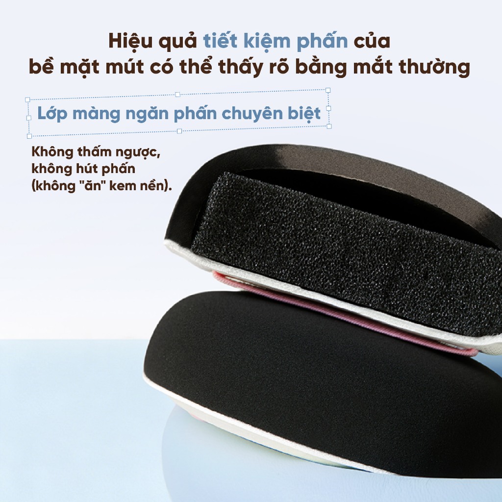 Bộ Bông Mút Trang Điểm Plus Đen Amortals – Mút Rubycell Dày 20mm, Che Phủ Cao, Không Hút Kem