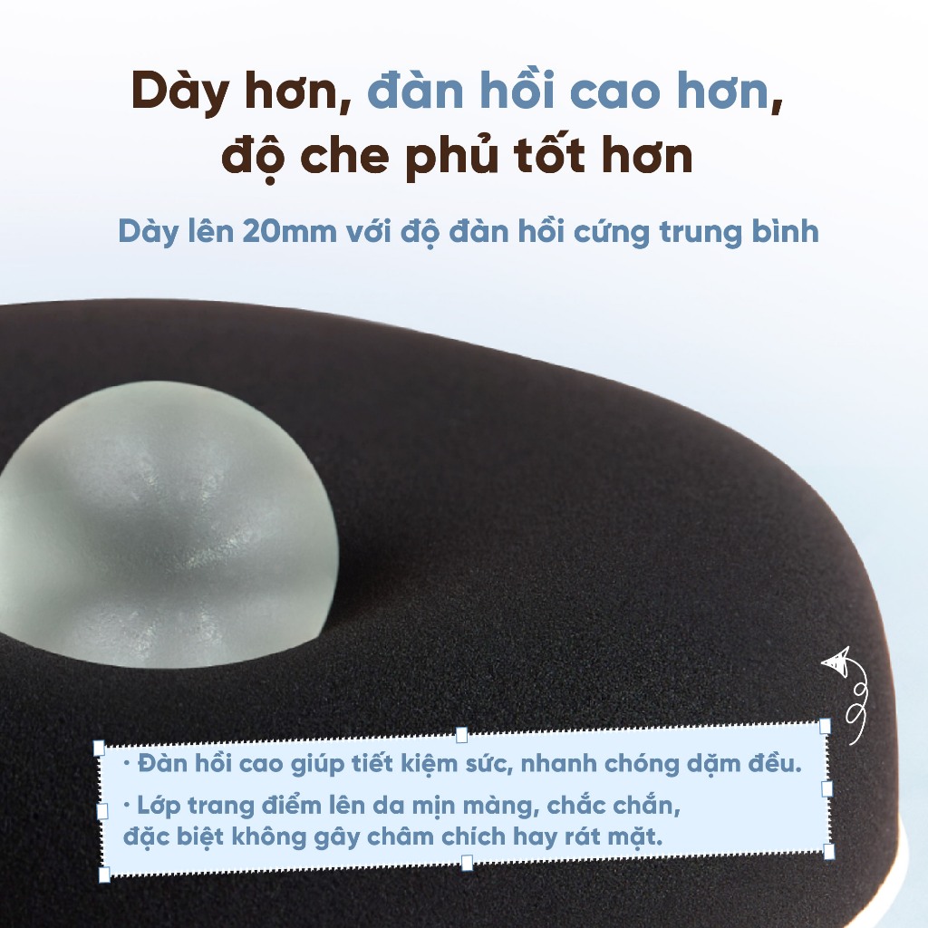 Bộ Bông Mút Trang Điểm Plus Đen Amortals – Mút Rubycell Dày 20mm, Che Phủ Cao, Không Hút Kem