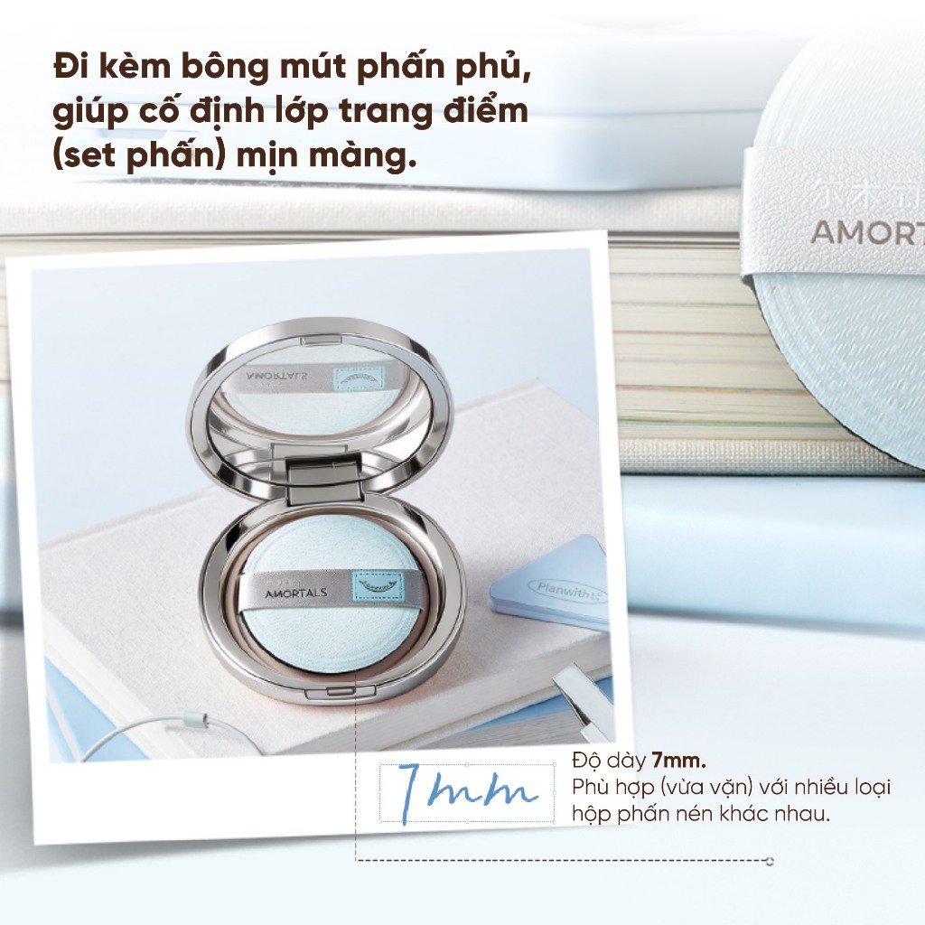 Bộ Bông Mút Trang Điểm Plus Đen Amortals – Mút Rubycell Dày 20mm, Che Phủ Cao, Không Hút Kem