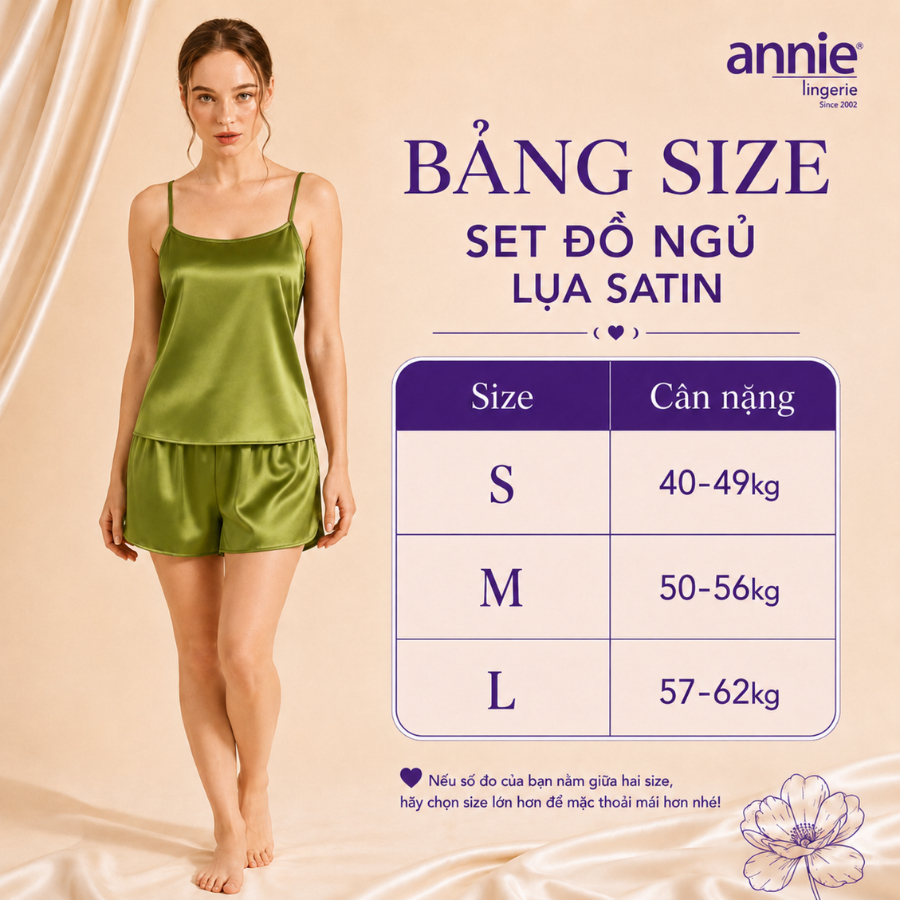 Bộ Đồ Ngủ Nữ Lụa Satin annie Cổ Ngang AL 6047 Mặc Nhà Cao Cấp, Mềm Mại Bóng Mịn, Thoáng Mát Sang Trọng