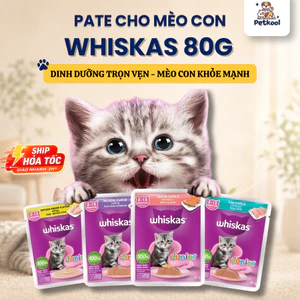 Thức Ăn Dạng Sốt, Pate Whiskas Cho Mèo Con Túi 80g Cá Ngừ, Cá Hồi, Cá Thu Bổ Sung Dinh Dưỡng Pet Kool