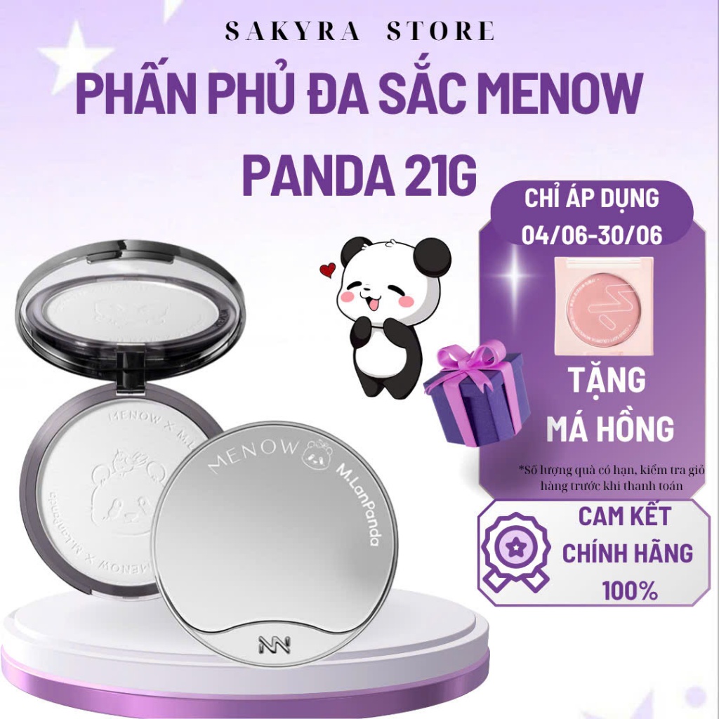 Phấn phủ MENOW PANDA 21g gấu trúc khổng lồ kiềm dầu  giữ tone vượt trội