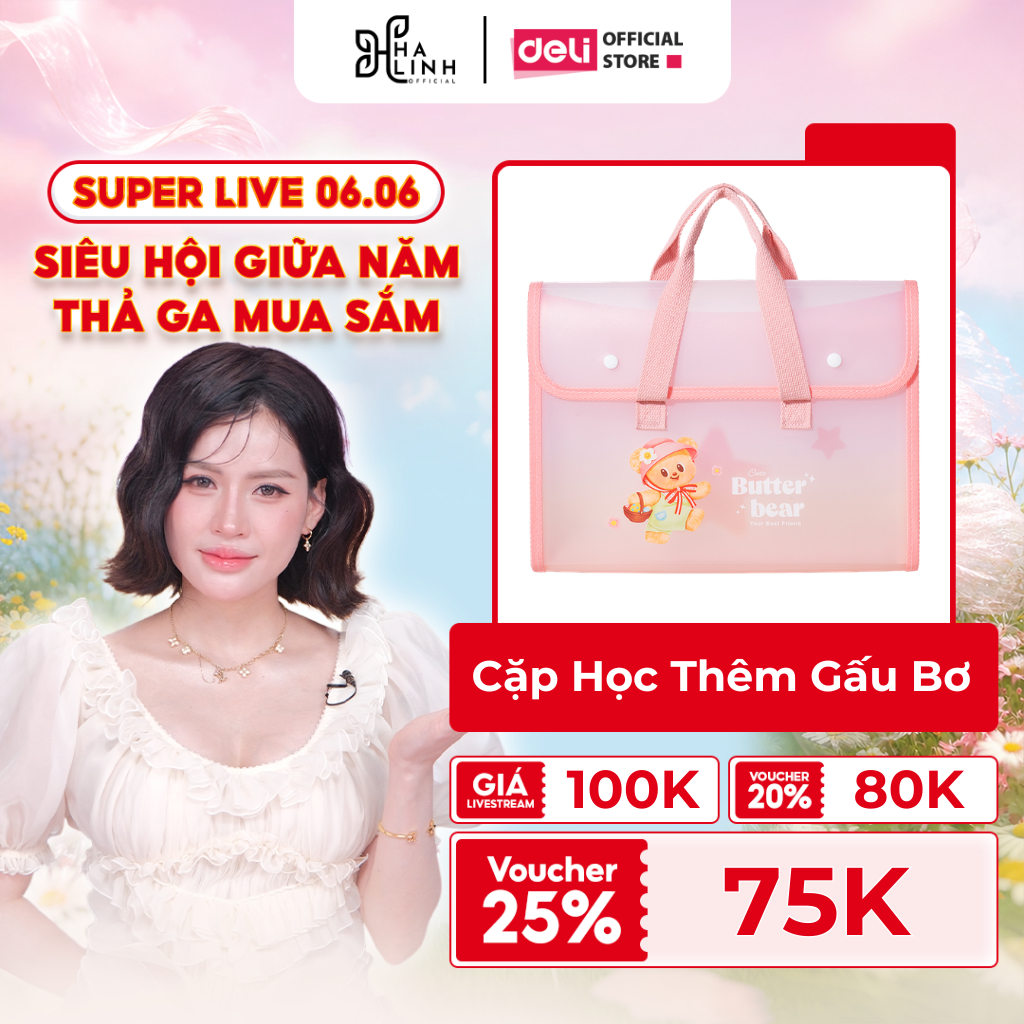 [VHL x Deli] Cặp Học Thêm Butter Bear Deli Gấu Bơ Cặp Đựng Sách Vở 13 Ngăn Đựng Tài Liệu Khổ A4 Dễ Thương Tiện Lợi