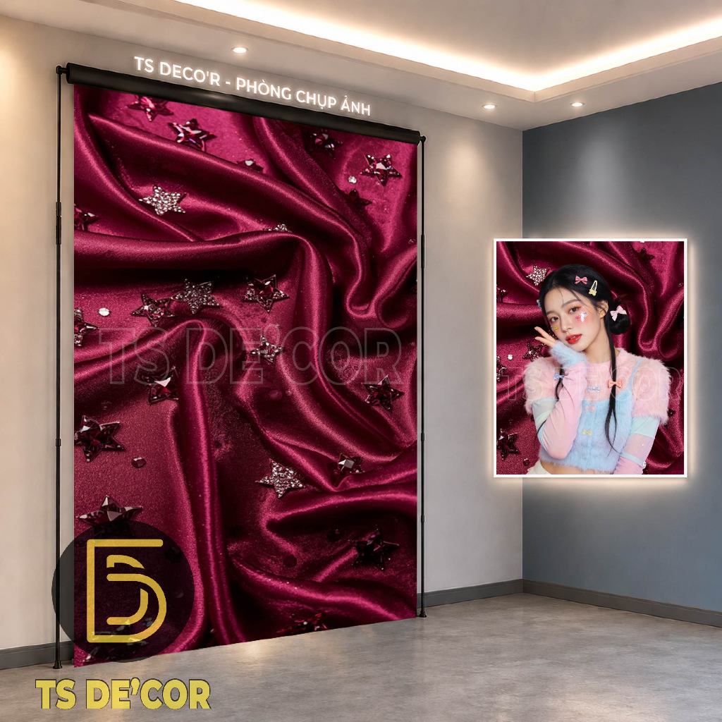 Phông Nền Chụp Ảnh Photobooth Mẫu Rèm Lụa Màu Sắc Lấp Lánh
