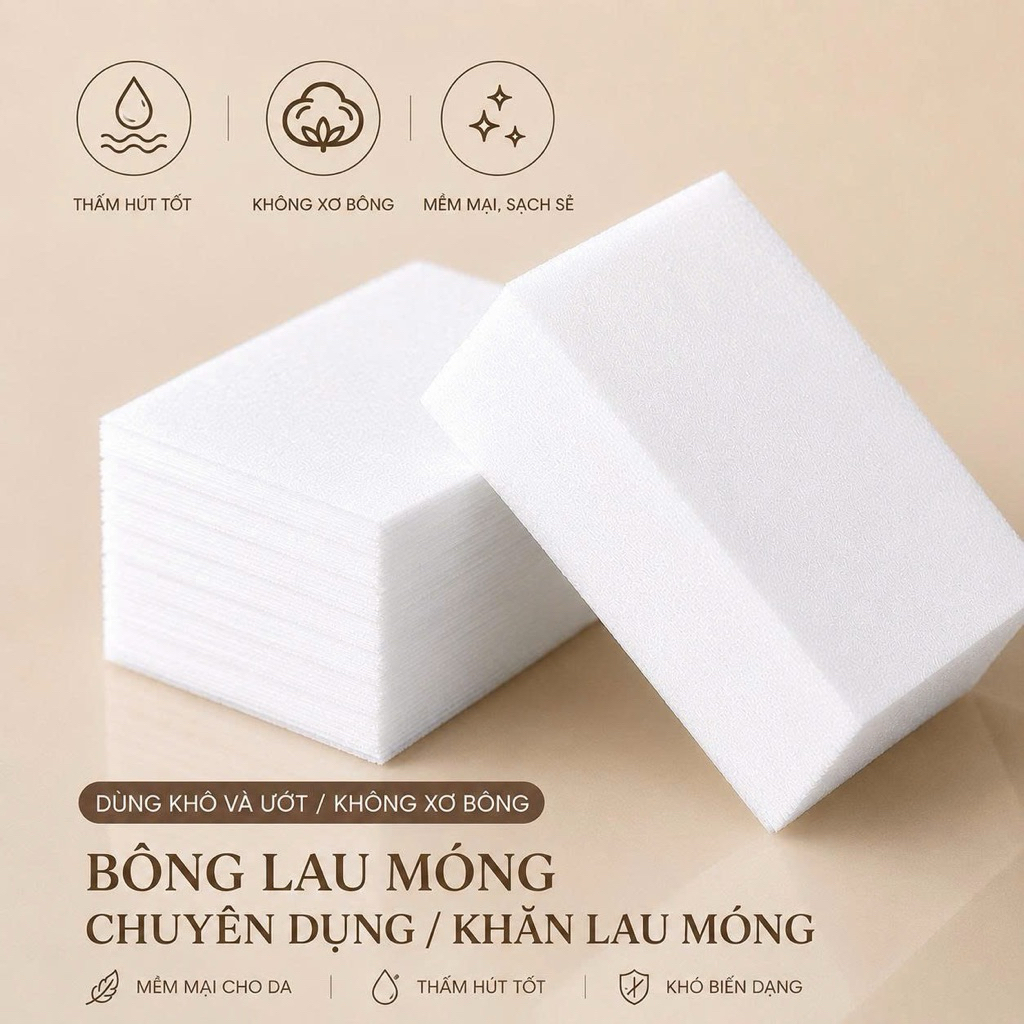 Bông Lau Móng Nail Không Xơ 1000 Miếng Cao Cấp - Khăn Lau Gel Nail Chuyên Dụng Cho Tiệm Nail