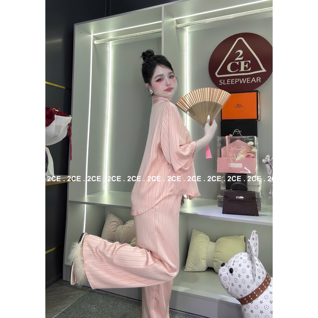 45-65kg Bộ ngủ set pijama lụa Vân Hải Nam Sang phom QC mềm mịn mát