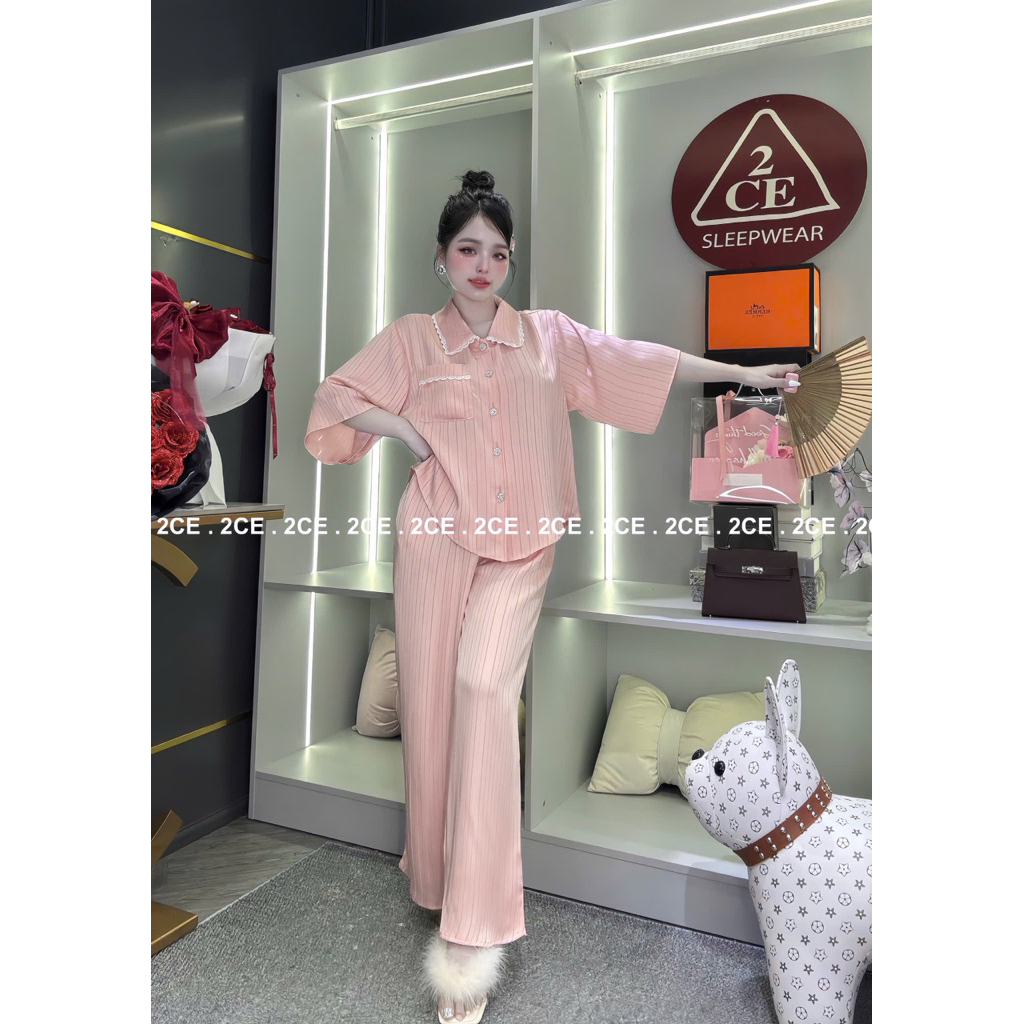 45-65kg Bộ ngủ set pijama lụa Vân Hải Nam Sang phom QC mềm mịn mát