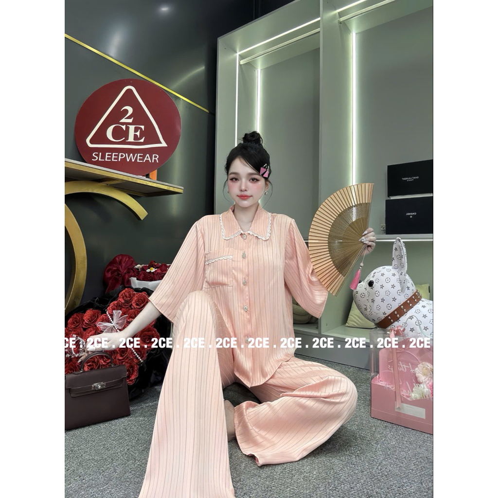 45-65kg Bộ ngủ set pijama lụa Vân Hải Nam Sang phom QC mềm mịn mát