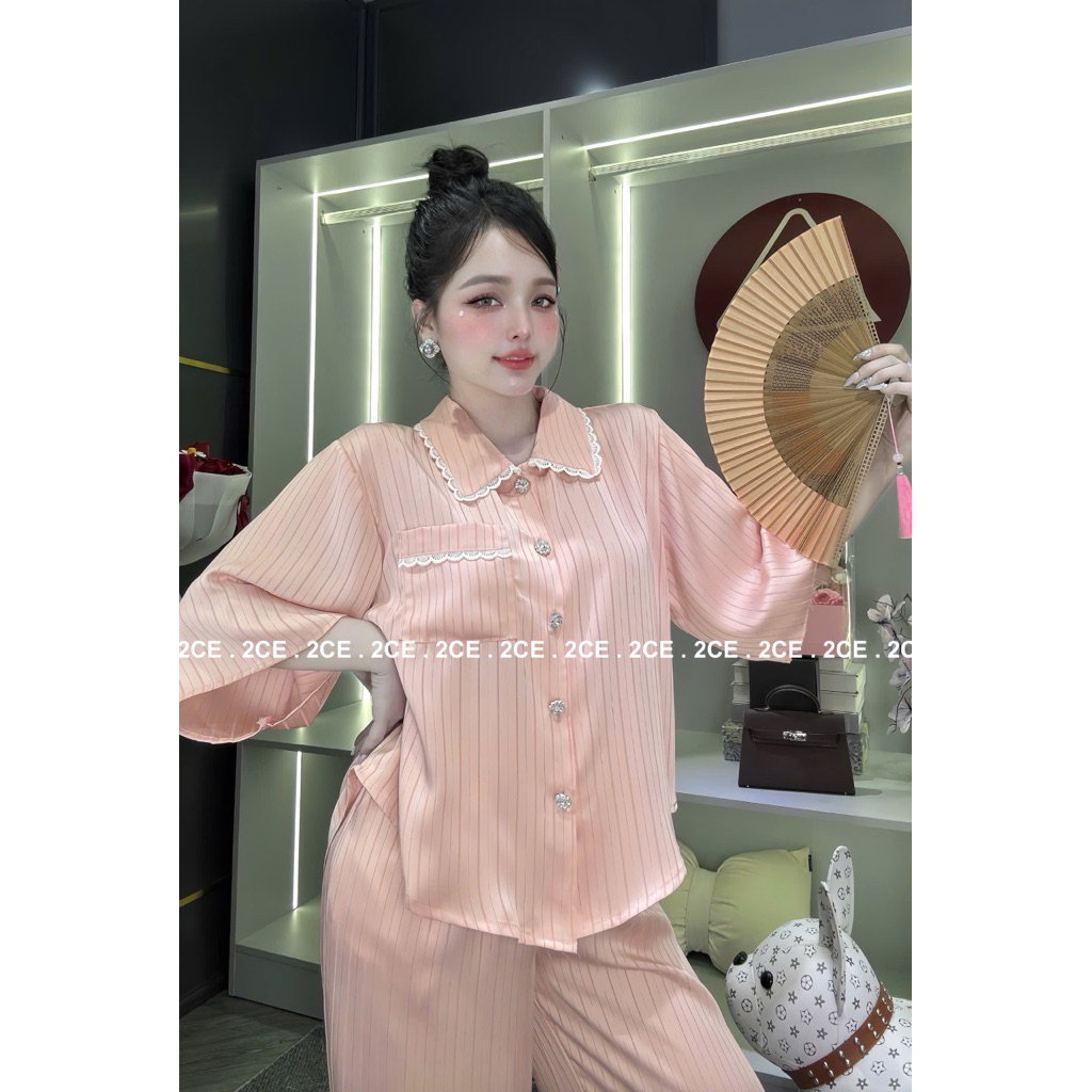 45-65kg Bộ ngủ set pijama lụa Vân Hải Nam Sang phom QC mềm mịn mát