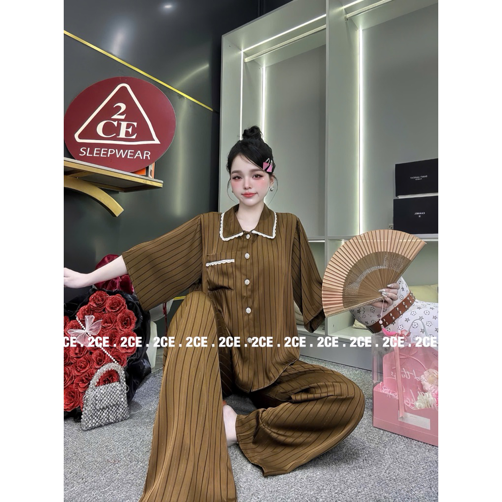 45-65kg Bộ ngủ set pijama lụa Vân Hải Nam Sang phom QC mềm mịn mát