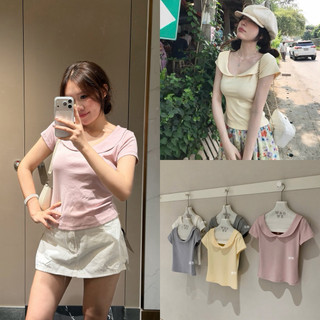 𝐏𝐡𝐢𝐞𝐧 𝐖𝐆𝐖𝐄 | (Sẵn) w9226 Áo Thun Kiểu Cổ Tròn Tay Hến Form Ôm Ngắn