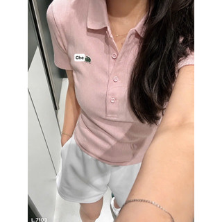 Áo polo tăm hồng thêu cá sấu