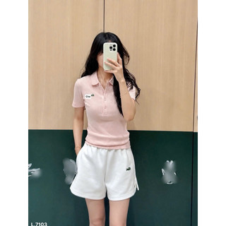 Áo polo tăm hồng thêu cá sấu