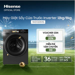 Máy Giặt Sấy Cửa Trước Hisense Inverter 12kg/8kg WD120M5 - Giặt AI | Giặt sấy nhanh - BH 3 Năm - Giao Hàng Miễn Phí