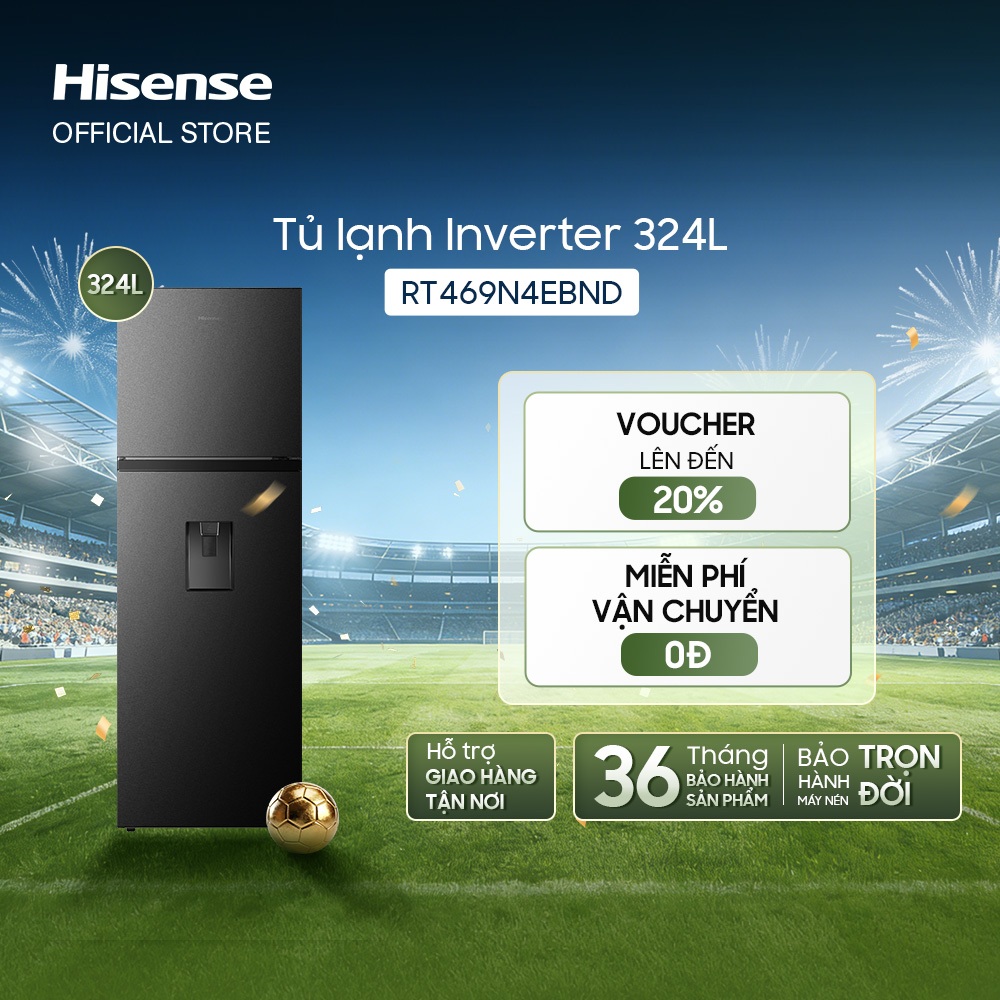 Tủ lạnh Hisense Inverter 324L RT469N4EBND - Tiết kiệm | Lấy nước ngoài | Kháng khuẩn -  Bảo hành 3 năm | Miễn ship HCM