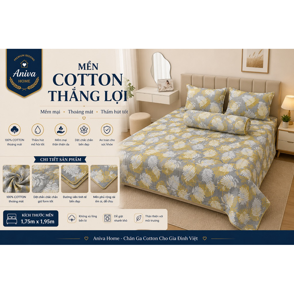 MỀN COTTON THẮNG LỢI CAO CẤP - MỀM MẠI, THOÁNG MÁT, THẤM HÚT TỐT | ANIVA HOME