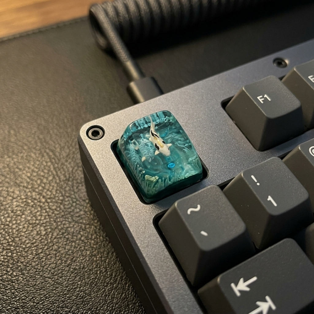 Keycap Cá Koi 3D Artisan Resin Thủ Công Cho Bàn Phím Cơ Profile OEM Cherry - Nút Phím Esc Xuyên Sáng Cực Đẹp Tương Thích