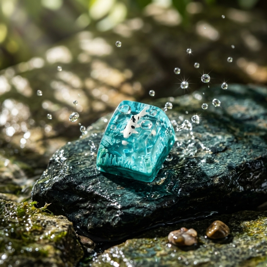 Keycap Cá Koi 3D Artisan Resin Thủ Công Cho Bàn Phím Cơ Profile OEM Cherry - Nút Phím Esc Xuyên Sáng Cực Đẹp Tương Thích