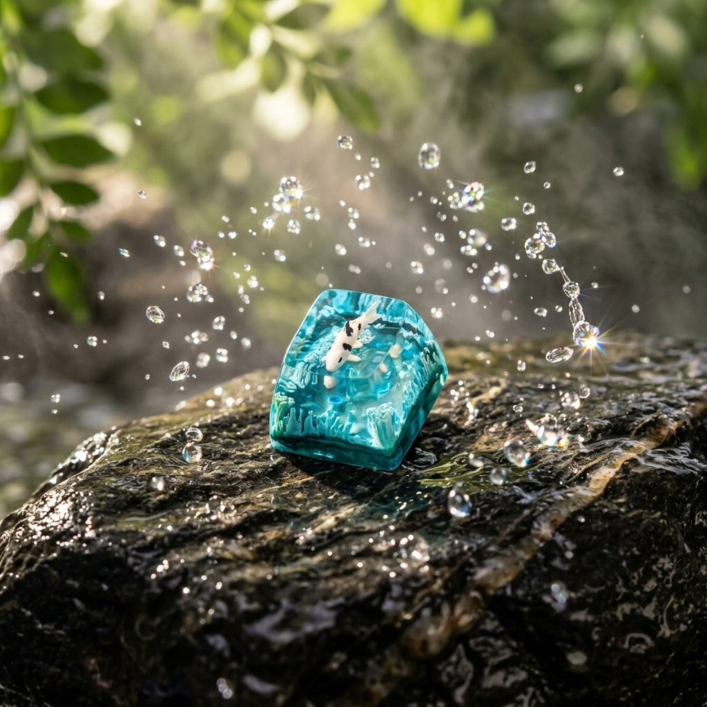 Keycap Cá Koi 3D Artisan Resin Thủ Công Cho Bàn Phím Cơ Profile OEM Cherry - Nút Phím Esc Xuyên Sáng Cực Đẹp Tương Thích