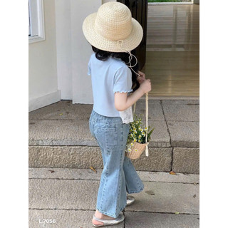 Set áo xanh mix ren trắng bé
